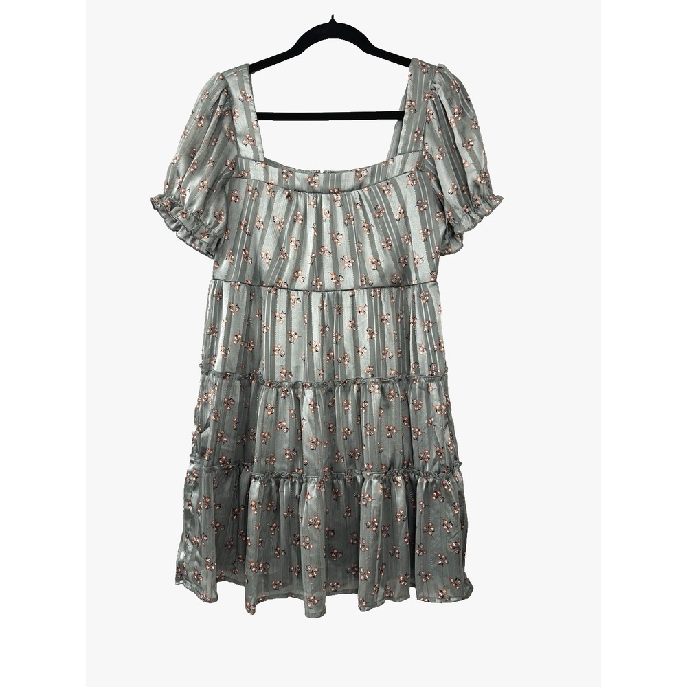 Whimsigoth Tiered Puff Sleeve Dress Babydoll Forest Fairy Medium Floral Garden